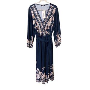NEW Bloomchic Navy Floral V-Neck Dress With Belt US 22-24 UK 26-30 EU 52-54